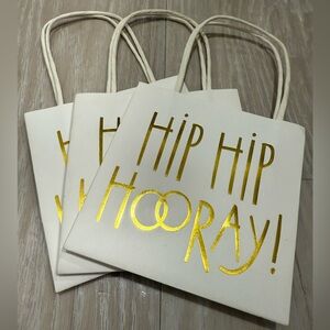 3 pack 5x5 Hip Hip Hooray White Gift Bags with Gold Lettering